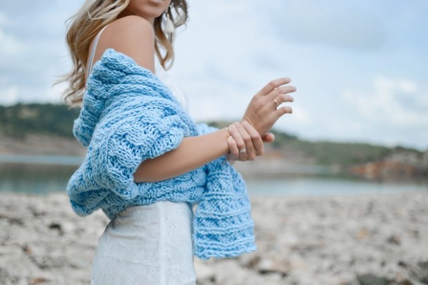 Flawless girl with blue cardigan